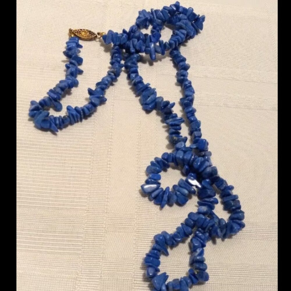 Extra Long 31" Polished Natural Lapis Lazuli w 1/20 Gold Filled Clasp Necklace